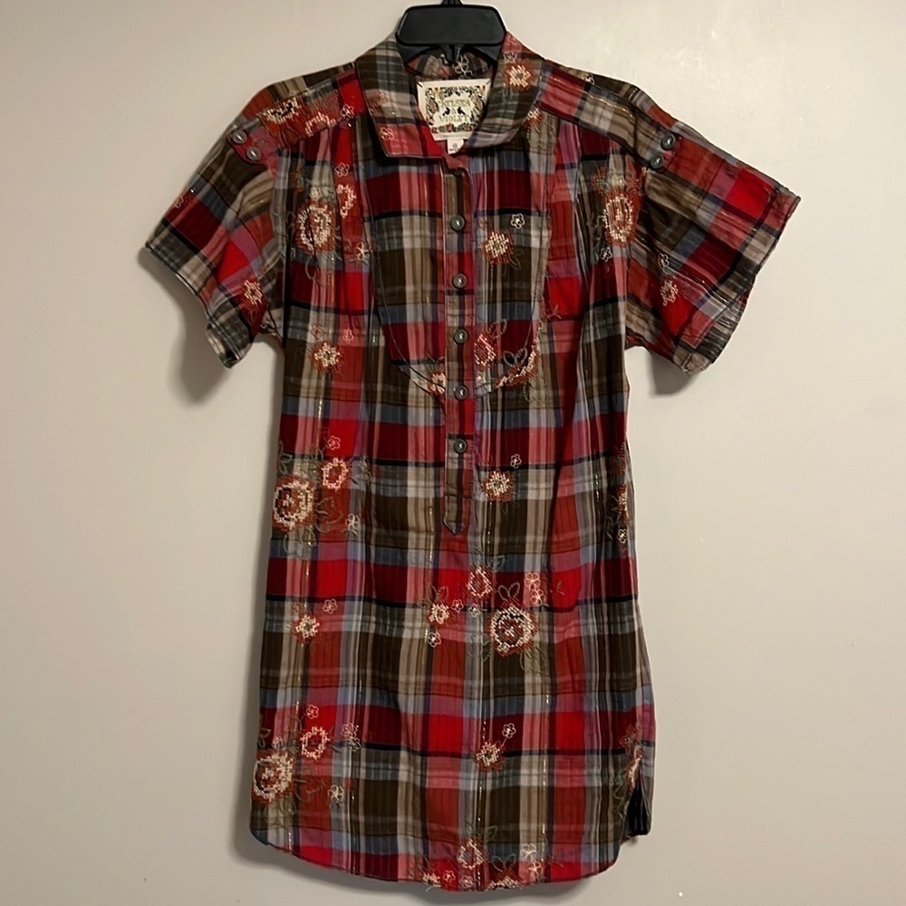 Chelsea‎ & Violet Plaid Embroidered Shirt Dress
